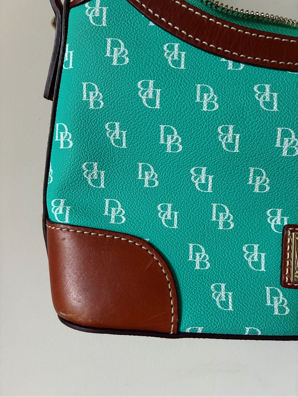 Vtg Dooney & Bourke Greta Small Teal Turqoise Signature Hobo SoHo Baguette Purse - Picture 3 of 10
